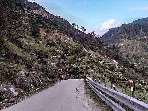 National Highway 5 blocked following a major landslide on Thursday night, near Negulsari in Himachal Pradesh's Kinnaur district, on September 8, 2023. (PTI)