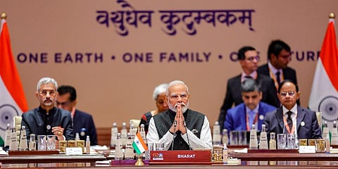 Prime Minister Narendra Modi addresses the session-1 on 'One Earth' during the G20 Summit 2023 at the Bharat Mandapam convention center in New Delhi | PTI