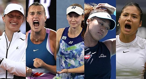 From left - Iga Swiatek , Aryna Sabalenka , Elena Rybakina , Naomi Osaka , Emma Raducanu .(File | AP)