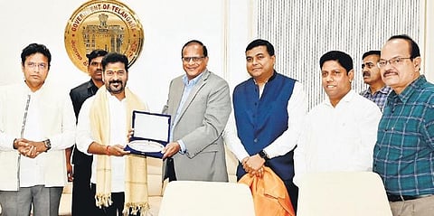Godrej Agrivet representatives present a memento to Chief Minister A Revanth Reddy