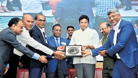 Minister Sridhar Babu with IT honchos from Google, Infosys and other firms, and representatives from Nasscom at the Infosys campus in Gachibowli on Tuesday.