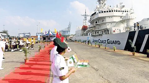 Japan Coast Guard Ship Yashima was given a ceremonial welcome by Indian Coast Guard along with NCC cadets | ExPress