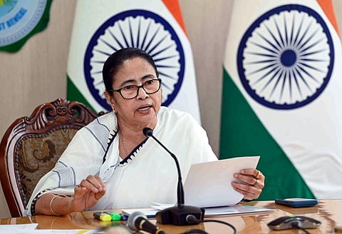 West Bengal Chief Minister Mamata Banerjee addresses a press conference at Nabanna, in Howrah, Thursday, Jan. 11, 2024. (Photo | PTI)