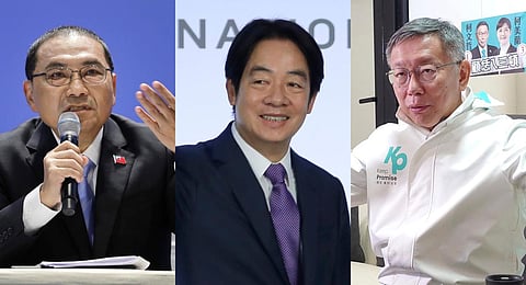 Nationalist Party presidential candidate Hou Yu-ih,  Democratic Progressive Party presidential candidate Lai Ching-te, Nationalist Party presidential candidate Hou Yu-ih. (Photo | AP)