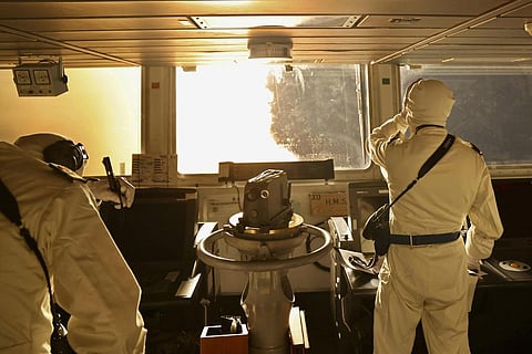 In this photo provided by the United Kingdom Ministry of Defence on Wednesday, Jan. 10, 2024, taken from the bridge of HMS Diamond, Sea Viper missiles are fired in the Red Sea. (Photo | AP)