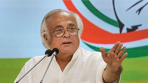 Congress general secretary in-charge communications Jairam Ramesh addresses a press conference at the party headquarters in Delhi.