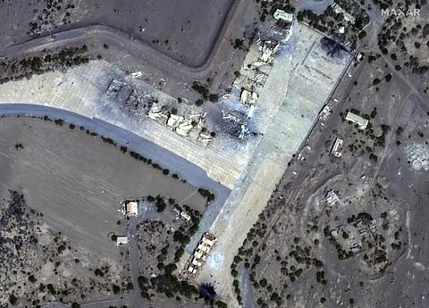 This satellite image provided by Maxar Technologies shows an overview of destroyed shelters at Hudaydah aiirfield in Yemen, Jan. 12, 2024. (Photo | AP)