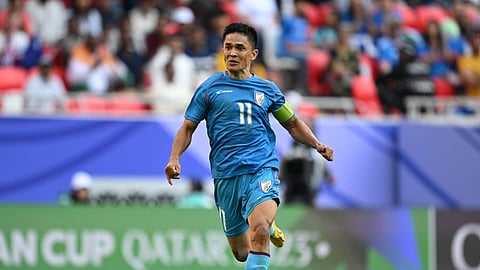 Indian forward Sunil Chhetri in action against Australia in the AFC Asian Cup. 