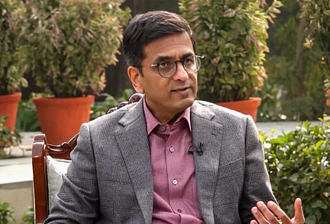 Chief Justice of India (CJI) Justice DY Chandrachud speaks during an with PTI, in New Delhi, Monday, Jan. 1, 2024. | PTI