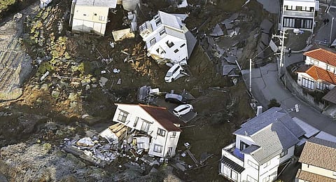 Houses fallen by an earthquake are seen in Kanazawa, Ishikawa prefecture, Japan Tuesday, Jan. 2, 2024. (AP)