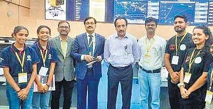 Students and faculty members of Lal Bahadur Shastri Institute of Technology for Women with ISRO chairman S Somanath after the launch of WESAT on Monday | EPS