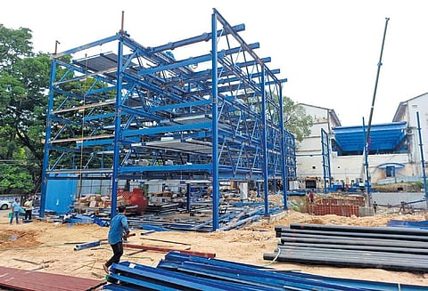 Construction work in progress at the MLCP facility near Saphalyam Complex at Palayam in Thiruvananthapuram | B P Deepu
