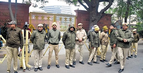 Security tightened outside the residence of Arvind Kejriwal. (Photo | Parveen Negi)
