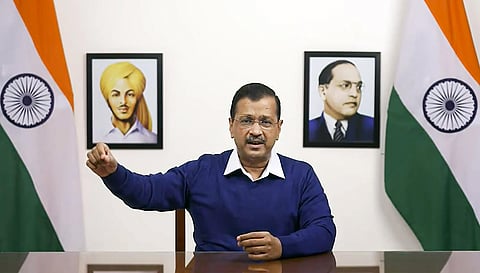 Delhi Chief Minister Arvind Kejriwal addresses a press conference regarding summons issued to him by the Enforcement Directorate. (Photo | PTI)