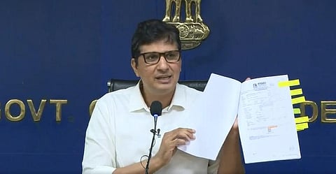 Delhi Health Minister Saurabh Bharadwaj during a press conference on Friday. (Photo| Screengrab)
