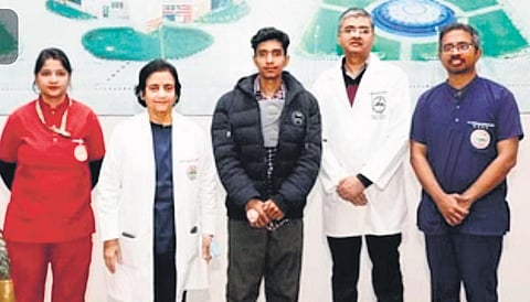 Pushkar Singh (centre) was unaware of his congenital heart defect