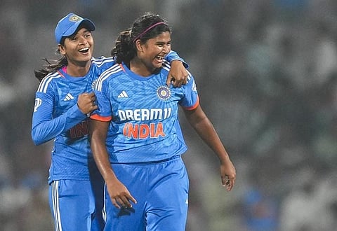 Titas Sadhu won the Player of the Match award for her four for 17 in the first T20I against Australia. (Photo |PTI)