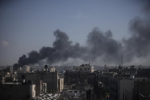 Smoke rises after an Israeli strike in Khan Younis, Gaza Strip, Saturday, Jan. 6, 2024 (Photo | AP)