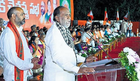 BJP OBC Morcha national president K Laxman speaks at BC Samajika Chaitanya Sabha in Visakhapatnam on Sunday | Express