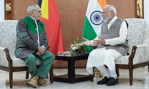 Prime Minister Narendra Modi meeting with President Jose Ramos Horta of Timor-Leste. (Photo | X)