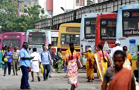 The state government buses were operated in several parts including Chennai. A scene from Broadway bus stand. | Ashwin Prasath