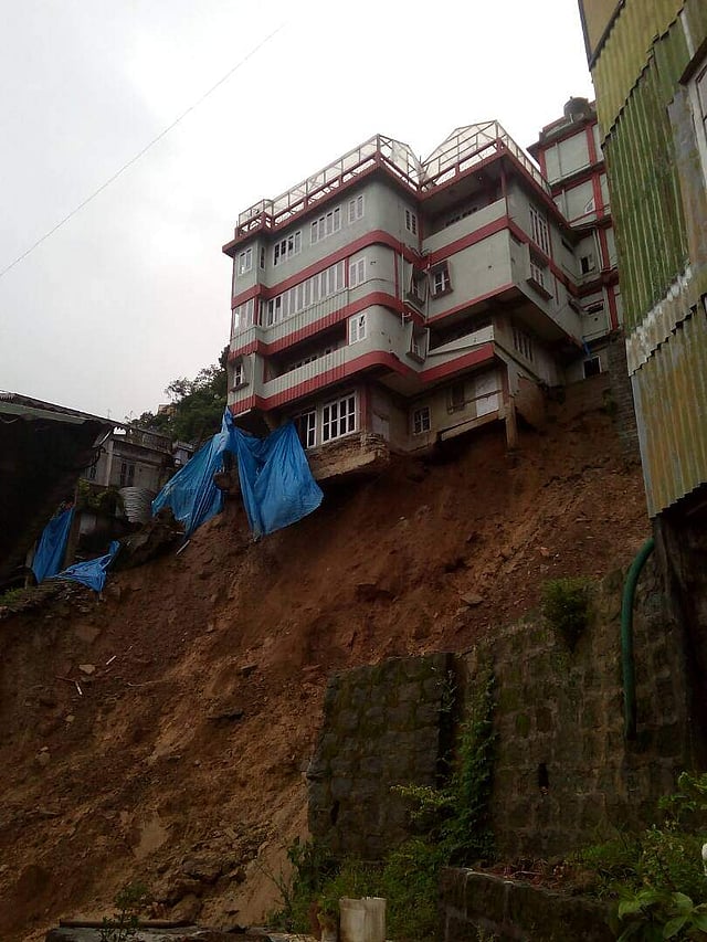 Mizoram Chief Minister Lal Thanhawla's wife owns this building, which collapsed on Tuesday in a landslide caused by flash floods due to heavy rain in the Northeast. | PD Nair  
