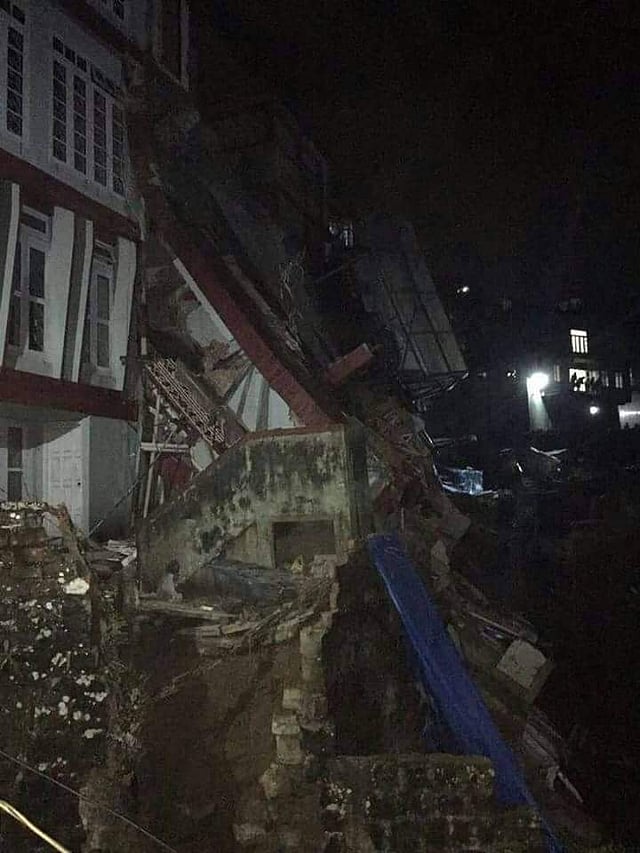 A building that belongs to a relative of Mizoram Chief Minister Lal Thanhawla's wife, collapsed on Tuesday in landslides caused by flash floods due to heavy rain. | PD Nair