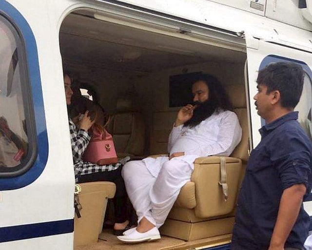 Dera chief convicted of rape in the helicopter in which he was flown after the court ruling in Panchkula on Friday. (PTI)
