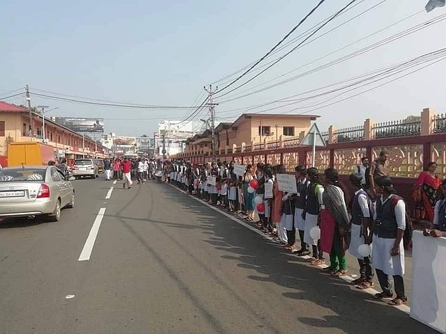 Young women line up ahead of the Women's Wall campaign in Kerala on January 1, 2019. (Photo | Women's Wall/ Facebook)