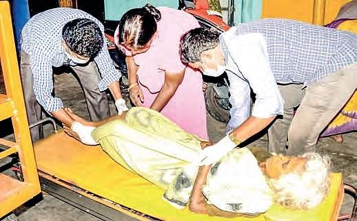 Kanthamma being shifted to hospital | <g class=