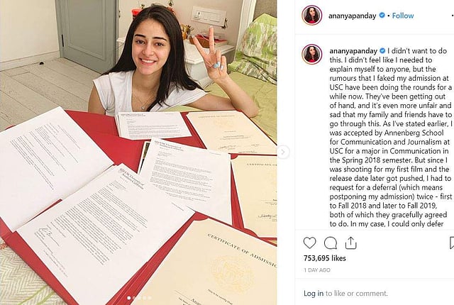 Ananya Pandey's Instagram post