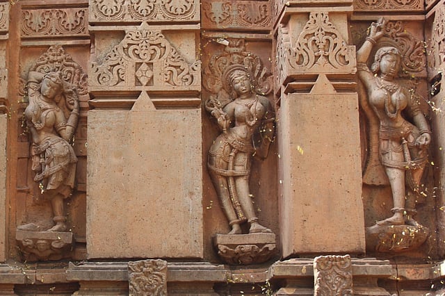 Apsaras carved on the Jalasangvi Siva temple's outer wall