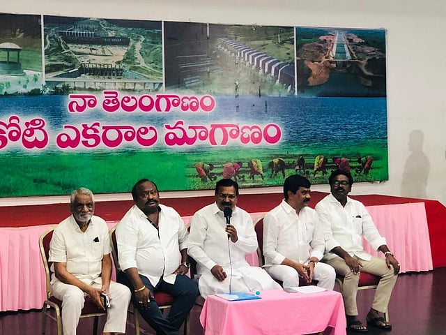 Agriculture Minister Singireddy Niranjan Reddy addressing a press conference at Telangana Bhavan on Saturday. (Photo | EPS)