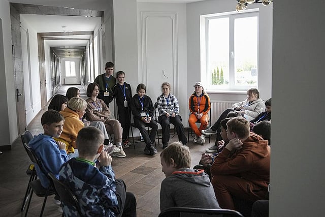 Children attend a group therapy class at the recovery camp for children and their mothers affected by the war near Lviv, Ukraine, Wednesday, May 3, 2023. (Photo | AP)