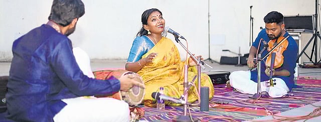 Vocalist Brindha Manickavasakan during her performance;