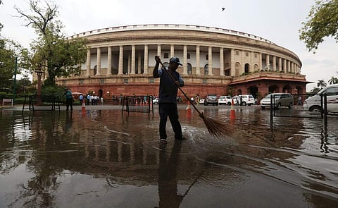 Rain lashed Parliament building ( Photo | Shekhar Yadav/ EPS)