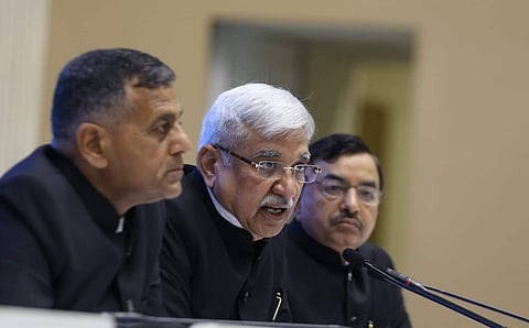 Chief Election Commissioner Sunil Arora addresses a press conference to announce dates for Lok Sabha elections 2019. (Photo | Shekhar Yadav, EPS)