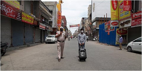 A Delhi police man on duty during lockdown. (File Photo | Anil Shakya, EPS)