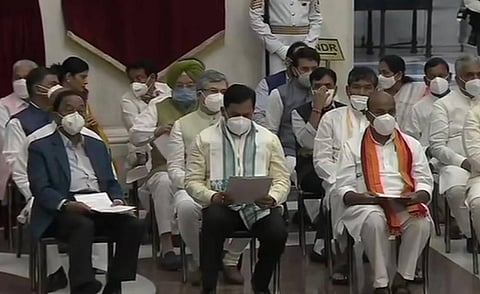While 13 members took oath in Hindi, two took in English. (Photo | ANI)