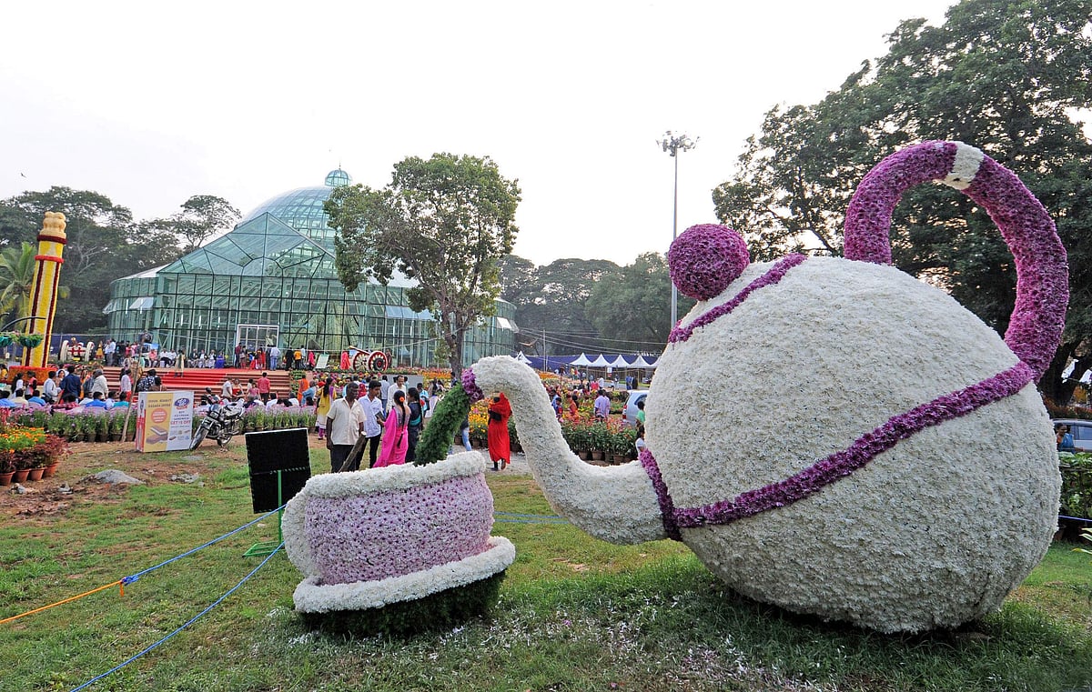 Floral sculpture at the Mysuru Dasara flower exhibition