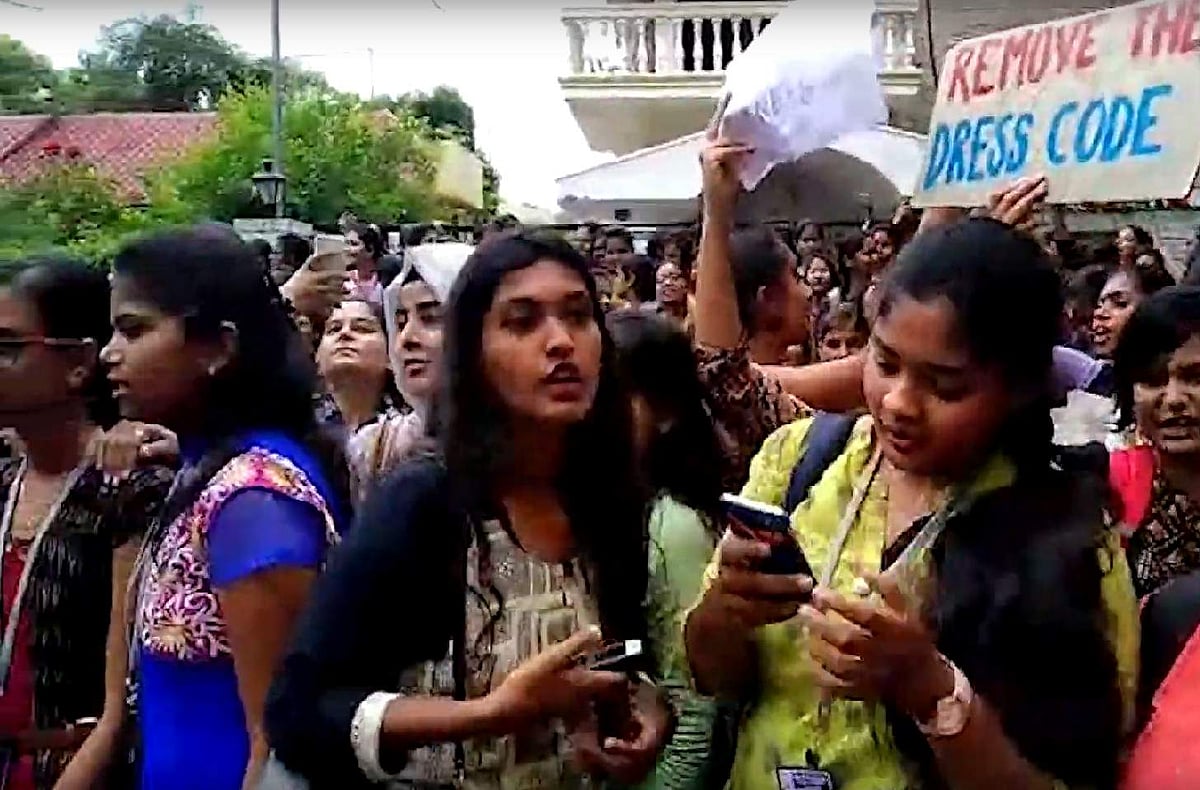 Hyderabad: Students of St Francis College protest against strict dress Code
