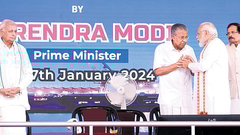 Prime Minister Narendra Modi had a chat with Chief Minister Pinarayi Vijayan during the launch of the international ship repair facility centre at Cochin Shipyard on Wednesday. 