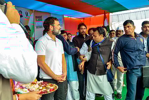 Congress leader Rahul Gandhi with other leaders during the entry of the 'Bharat Jodo Nyay Yatra' in West Bengal from Assam