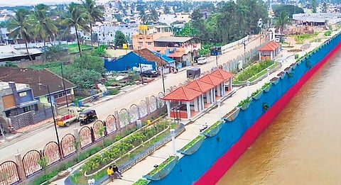 An aerial view of the Tunga riverfront project in Shivamogga.