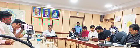 Deputy Chief Minister DK Shivakumar chairs a review meeting at the BDA head office in Bengaluru on Wednesday.