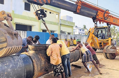 The pipeline supplies 45 lakh litres of potable water to around 2,000 households in Perungudi