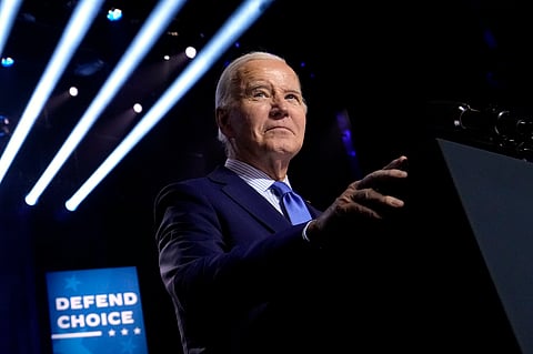 President Joe Biden speaks during an event on the campus of George Mason University in Manassas, Va., Tuesday, Jan. 23, 2024, to campaign for abortion rights.
