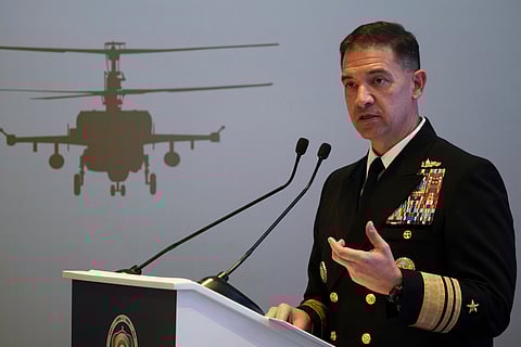 In this photo released by the US military's Central Command on January 22, 2024, US Central Command forces alongside UK Armed Forces, and with the support from Australia, Bahrain, Canada, and the Netherlands, conduct strikes on 8 Houthi targets in Iranian-backed Houthi terrorist-controlled areas of Yemen.