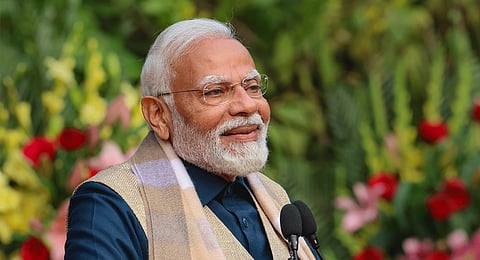 Modi meditating at the memorial on Friday