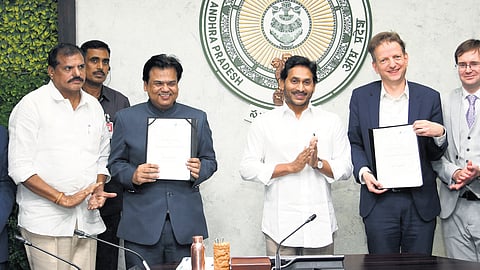 SCERT officials exchanging copies of MoU with the International Baccalaureate (IB) representatives in the presence of Chief Minister YS Jagan Mohan Reddy | Express